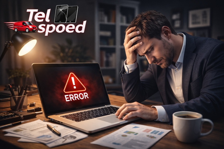 Gestreste Professional Met Kapotte Laptop Thuiskantoor