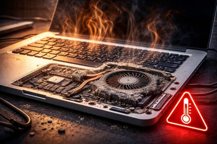 Oververhitte Laptop Stof In Ventilator Waarschuwingssymbool