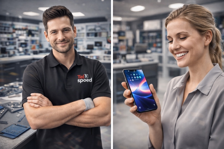 Zelfverzekerde Technicus En Tevreden Klant Telspoed